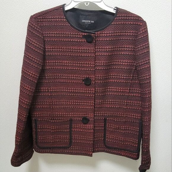 LAFAYETTE 148 NEW YORK Tweed Blazer Jacket Dark Red and Black Size Small - Picture 1 of 8